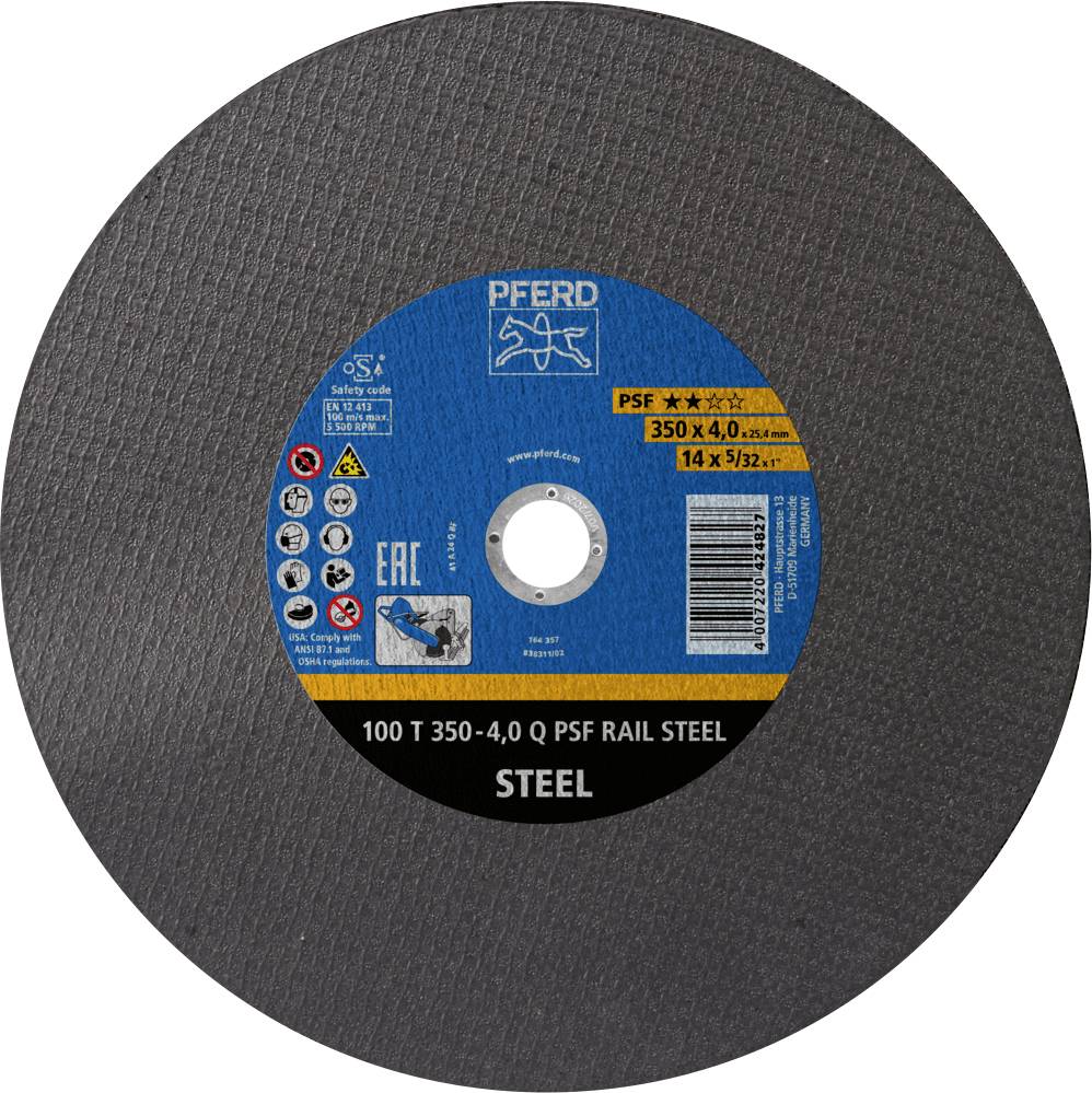 PFERD TOOLS 100T 350-4,0 Q PSF RAIL STEEL/25,4 73001230 Disque à tronçonner 350 mm 10 pc(s) acier