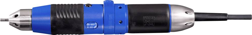 Perceuse électrique, design noir et bleu, câble à droite.