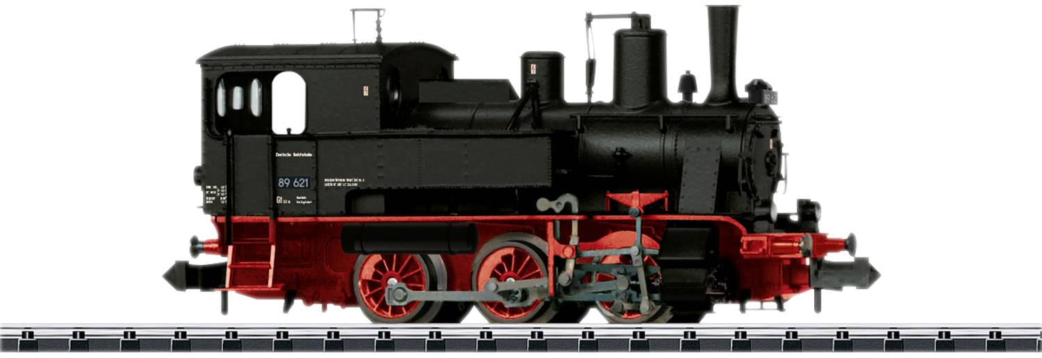Locomotive à vapeur historique, vue latérale avec une chaudière noire et des roues rouges, illustrant les premières techniques ferroviaires.