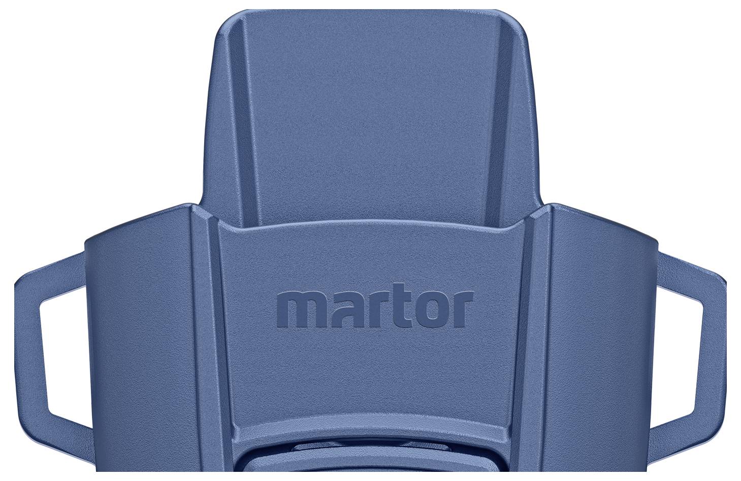Support de protection bleu portant le logo 'martor', conçu pour le rangement sécurisé des lames, équipé de poignées latérales.