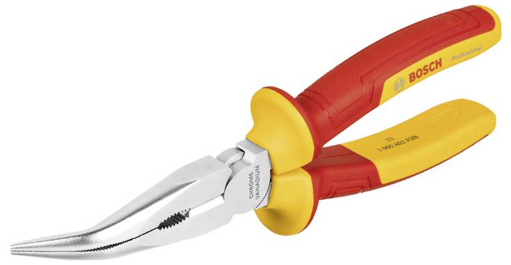 Pince coupante Bosch avec poignée rouge et jaune, idéale pour saisir et couper des fils ou de petits objets.