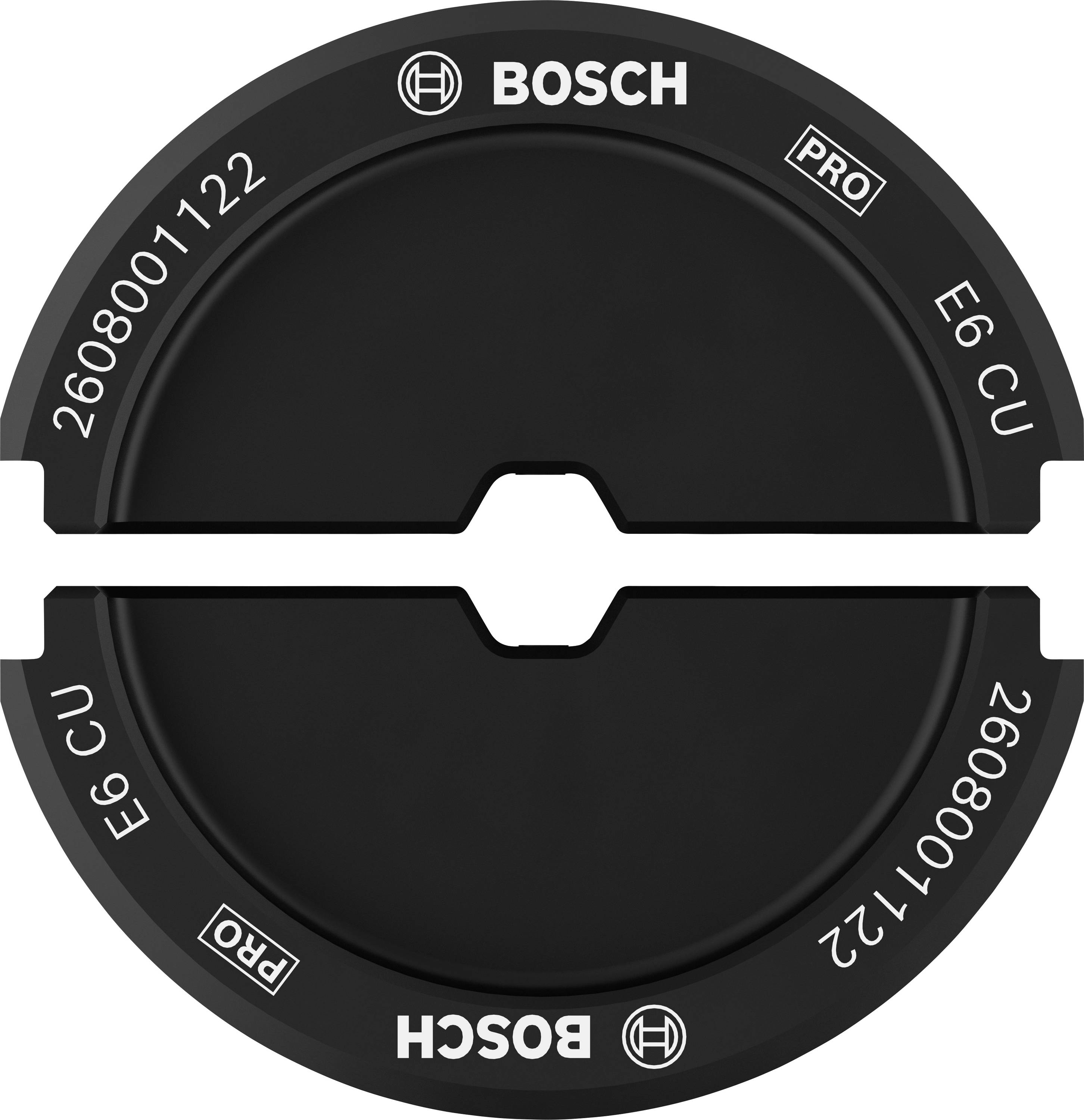 Joint 'Bosch' E6 CU, noir, rond, avec une fente centrale et l'inscription 'PRO'.