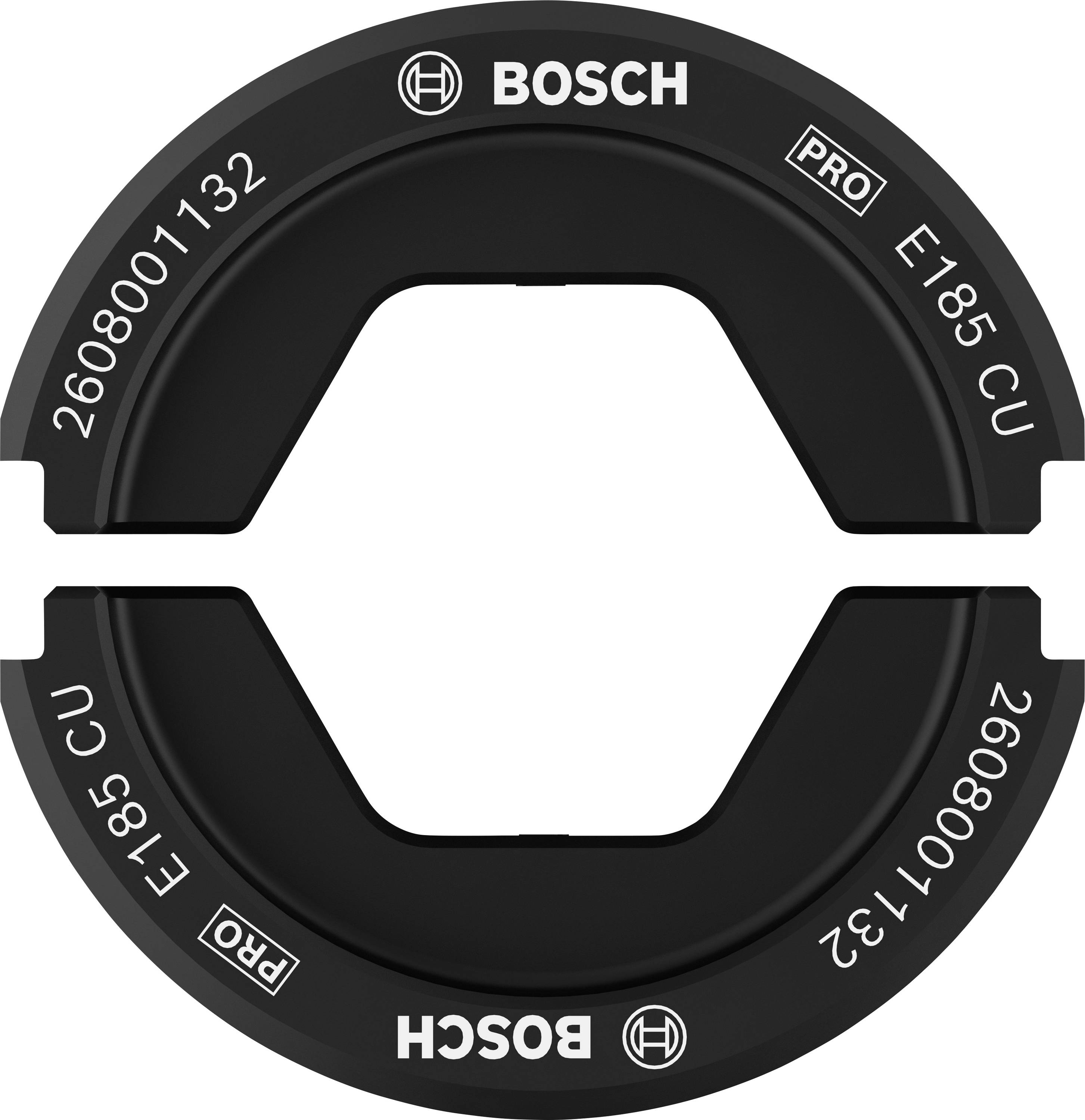 Bague de rechange Bosch, noire, avec les numéros d'article '2608001132' et '2608001132', illustrant les composants d'un système d'outils.