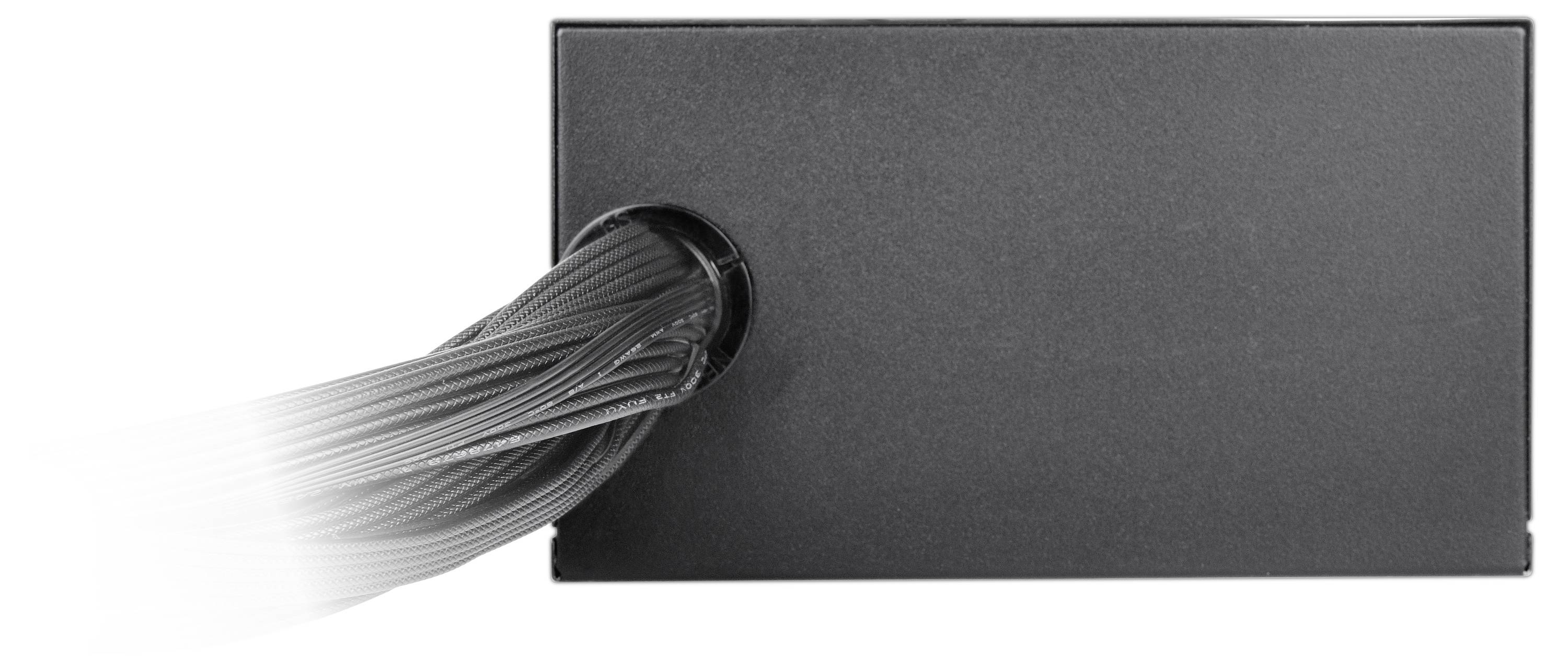 Rectangle noir avec un faisceau de câbles sortant du côté gauche.