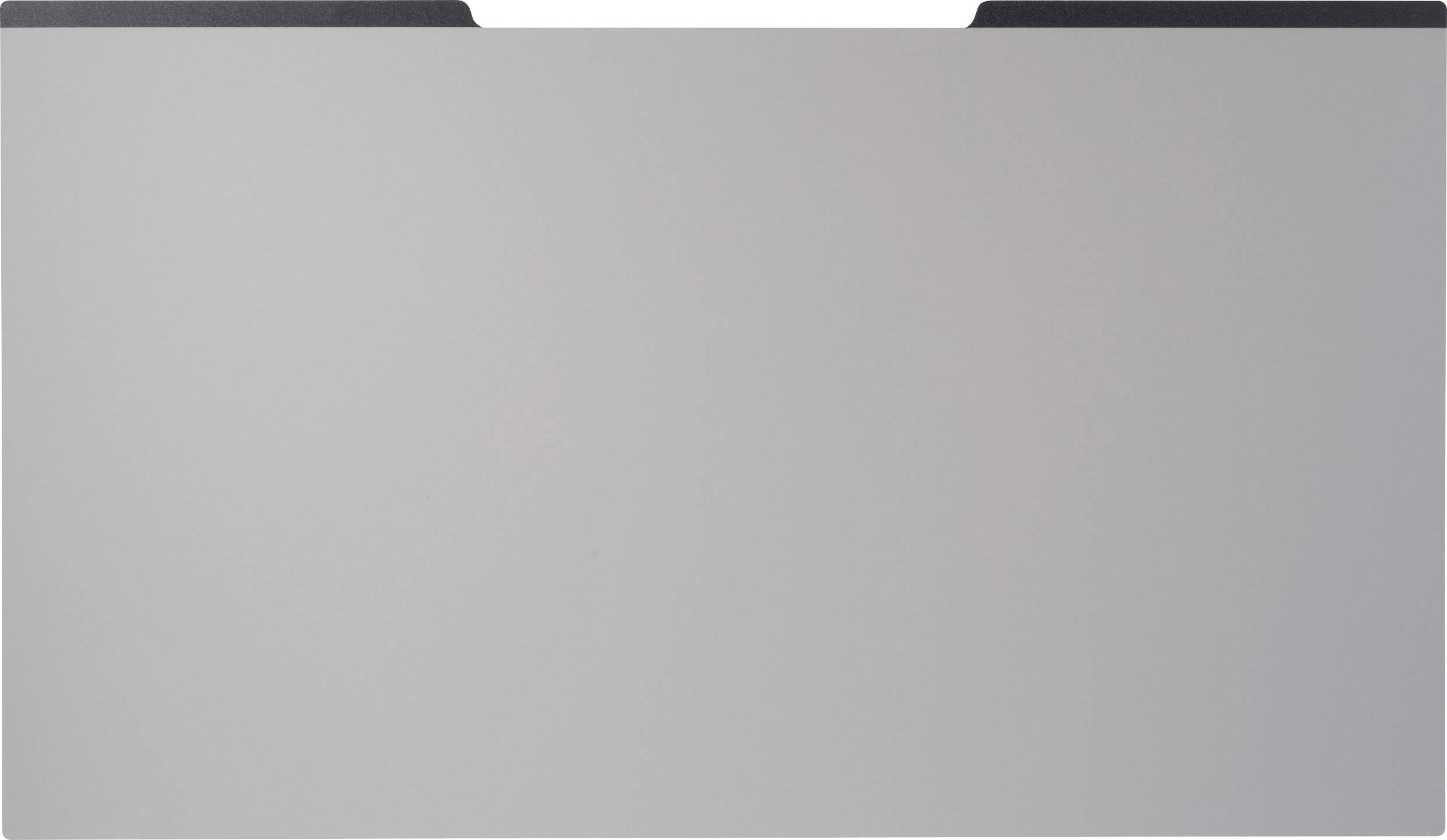 Une fiche cartonnée grise vierge avec des intercalaires noirs visibles en haut.