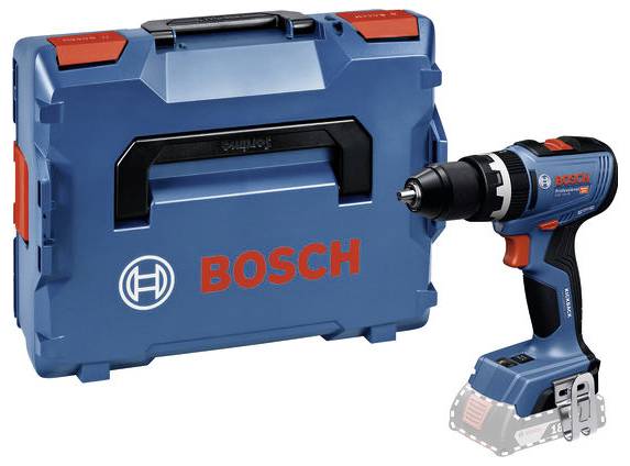 Perceuse sans fil Bosch à côté d'un coffret à outils bleu avec des détails rouges et le logo Bosch.