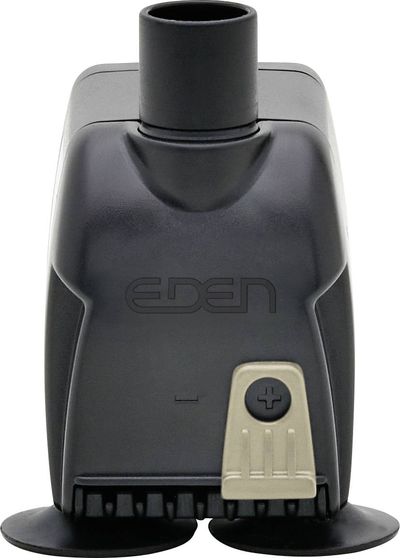 Pompe à eau pour aquarium avec un boîtier rectangulaire noir et un bouton de réglage beige, conçue pour les systèmes de circulation ou de filtration d'eau.