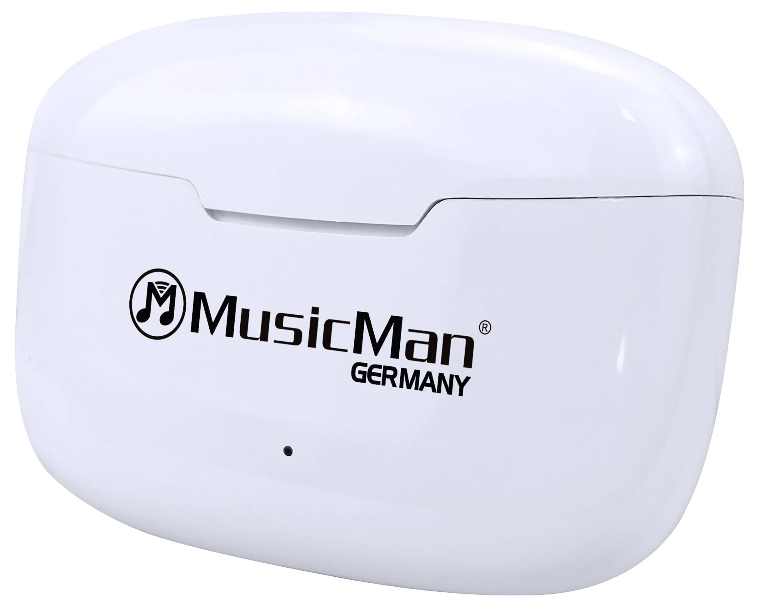 Music Man BT-X63 Oreillette Bluetooth Stereo blanc micro-casque, boîtier de charge, commande tactile