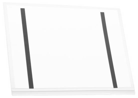 Tableau blanc avec deux bandes noires verticales sur les côtés, sur un fond clair.