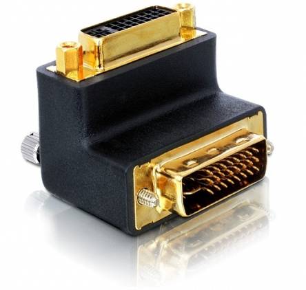 Un adaptateur noir avec des connexions dorées pour relier un câble DVI à un câble HDMI.