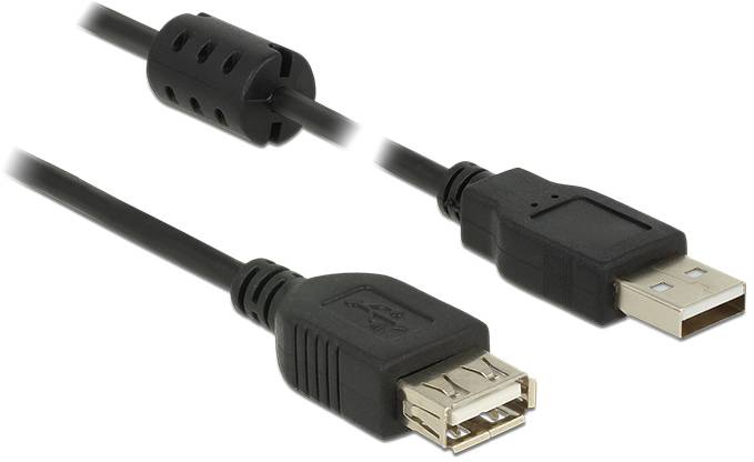 Un câble d'extension USB noir avec connecteurs mâle et femelle.