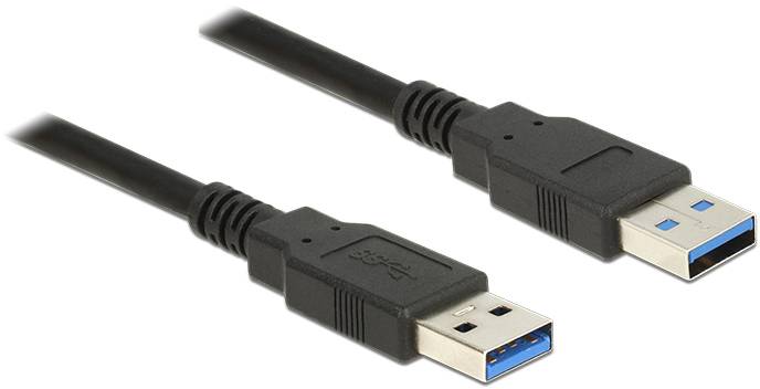 Deux câbles USB 3.0 noirs avec des connecteurs bleus, utilisés pour le transfert de données.