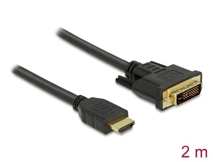 Câble de raccordement Delock HDMI / DVI Fiche mâle HDMI-A, Fiche mâle DVI-D 24+1 pôles 2 m noir 85654 blindage triple, contacts