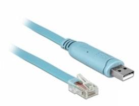 Un câble bleu avec une fiche USB sur le côté droit et une fiche Ethernet sur le côté gauche.