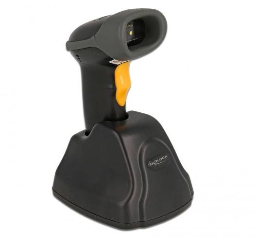 Delock 90550 Lecteur de code-barres 2D filaire 2D, 1D LED noir, orange scanner à main avec pied