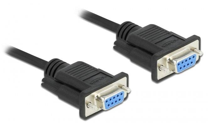 Deux fiches VGA noires avec des ports de connexion bleus et des contacts métalliques pointant l'un vers l'autre.