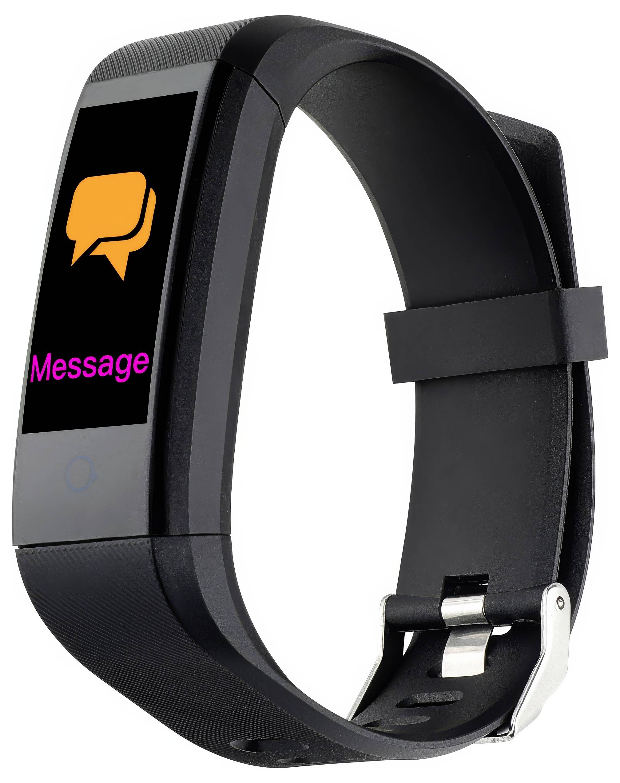 Un bracelet de fitness avec un affichage de symbole de message sur l'écran. L'écran montre une bulle de dialogue et le mot 'Message'.