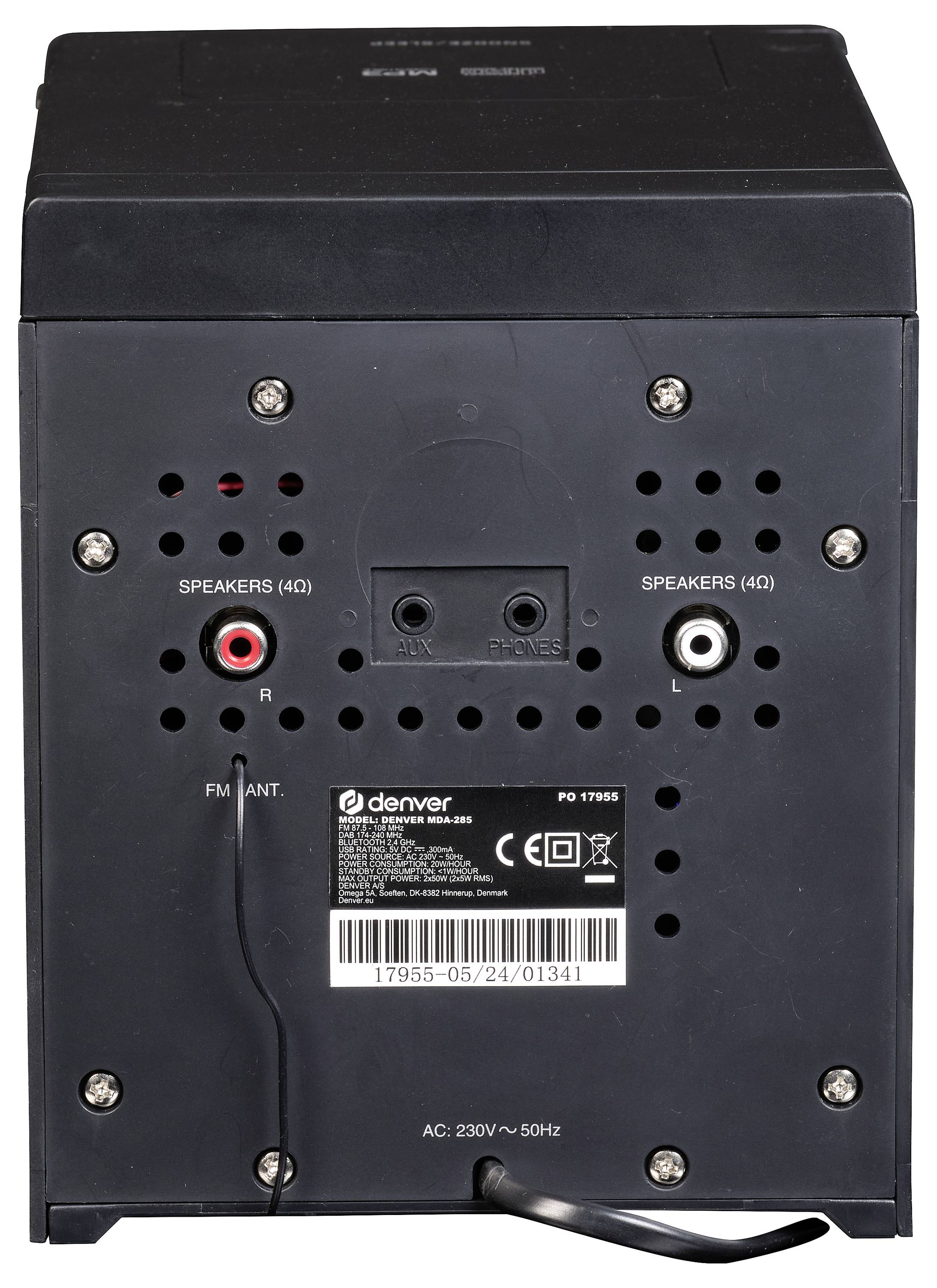 Denver MDA-285 Chaîne stéréo DAB+, FM, CD, Bluetooth, MP3, 2 x 5 W noir