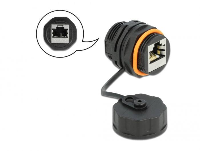 Delock 86695 Connecteur de câble femelle RJ45 vers prise RJ45 CAT.6A avec capuchon étanche à l'eau 86695 noir 1 pc(s)