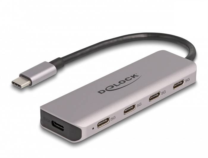 Delock 64238 Hub USB 4 ports USB-C® USB 3.2 Gen1 5 GBit/s avec fiche mâle USB-C gris 64238