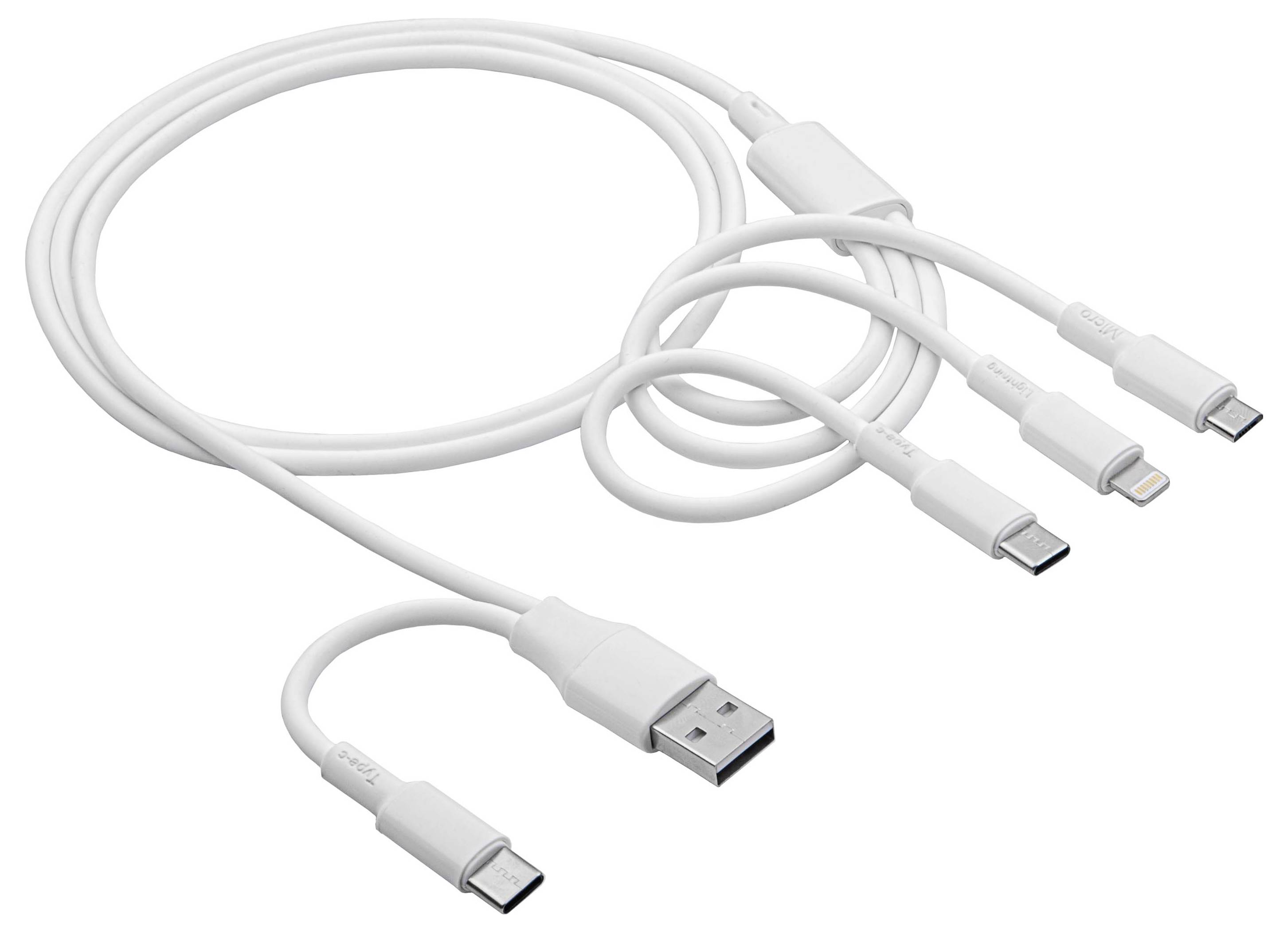 Akyga Câble USB USB-C® mâle, USB-A mâle, Connecteur Lightning , USB-Micro-B mâle 1.20 m blanc AK-USB-52