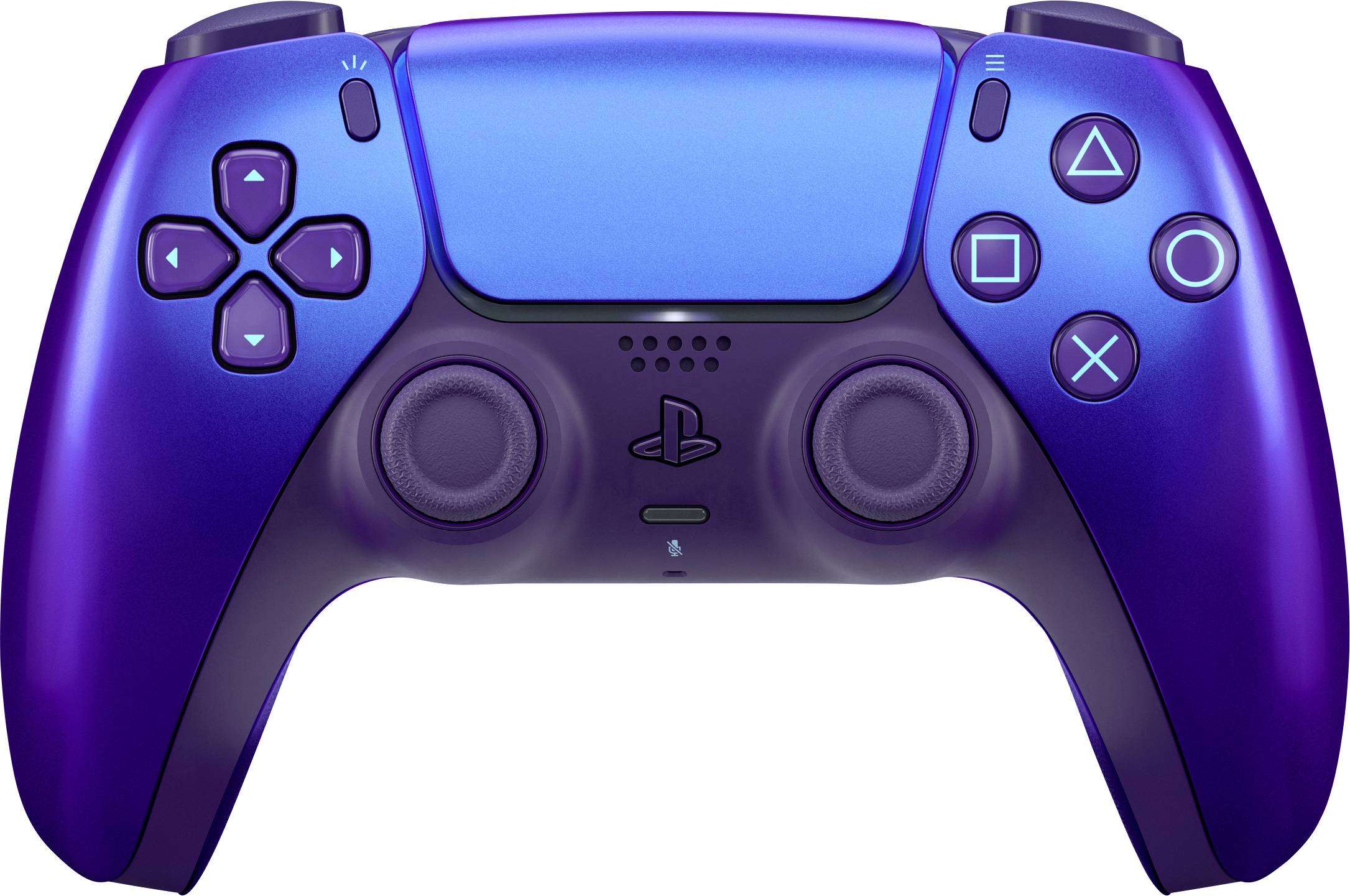 Une manette de jeu bleu-violette avec des boutons et des joysticks.