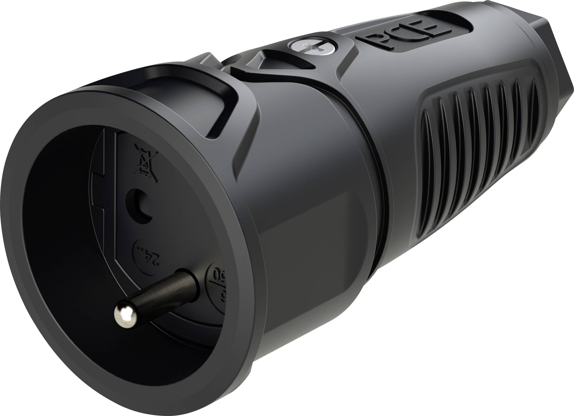 PC Electric 2410-ssc Fiche électrique femelle avec terre caoutchouc 250 V noir IP20