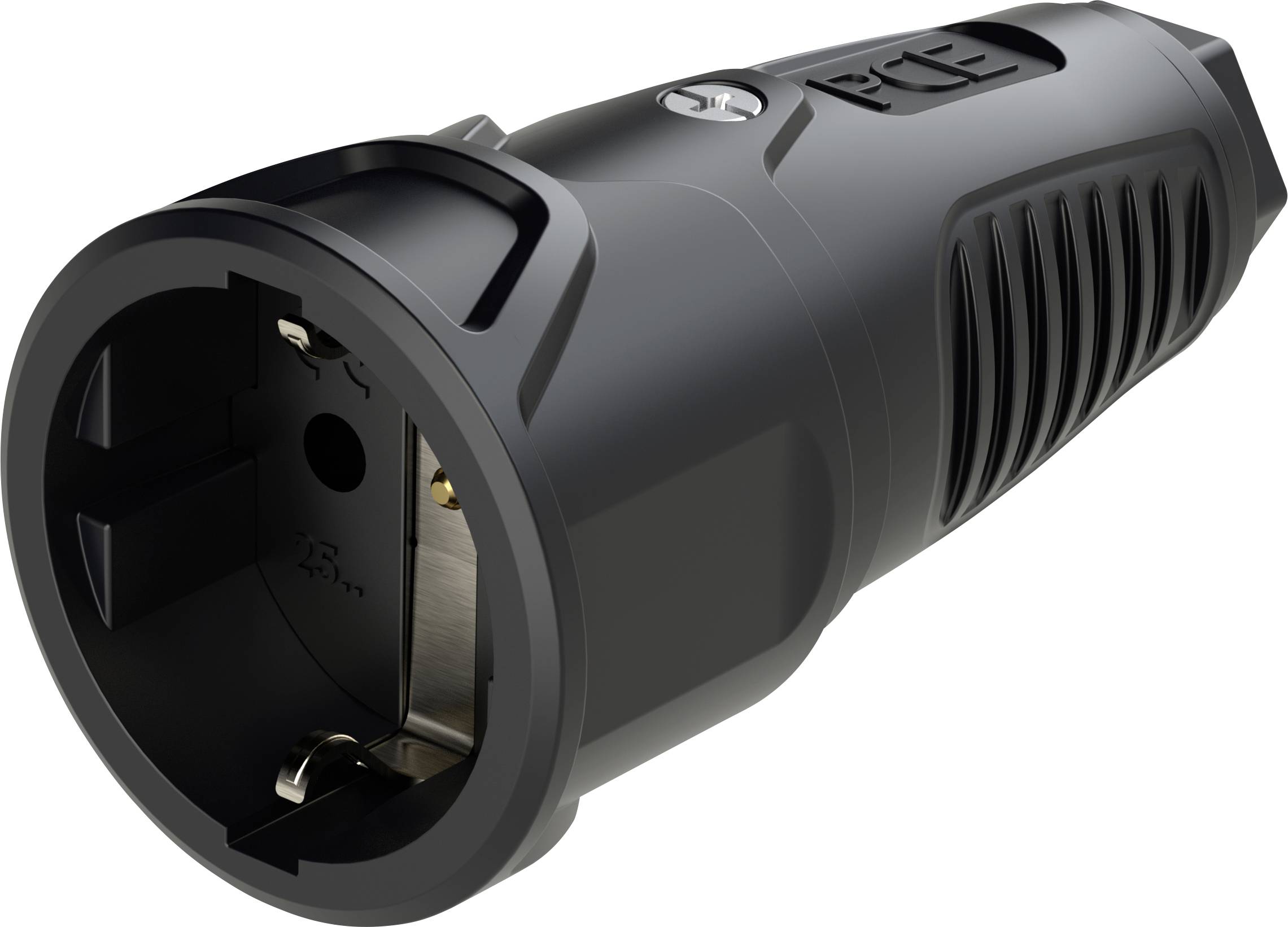 PC Electric 2520-ss Fiche électrique femelle avec terre Tout caoutchouc 250 V noir IP20