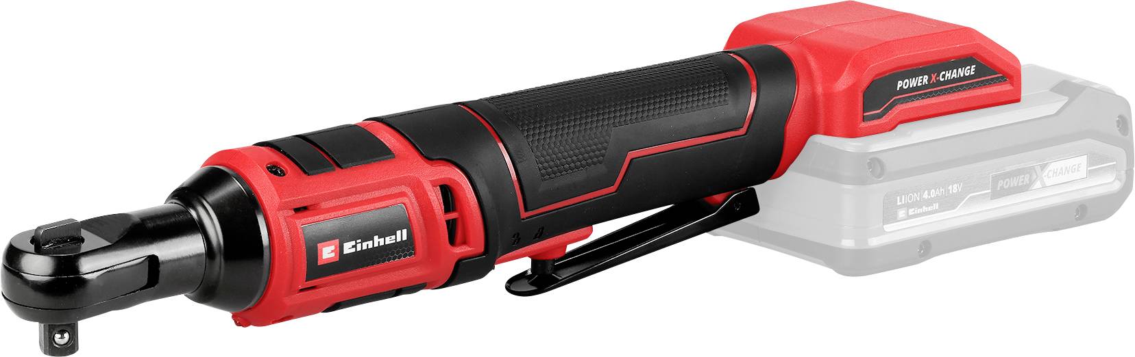 Visseuse à choc Einhell en rouge et noir. Contient un logo Power X-Change. Compacte et portable.