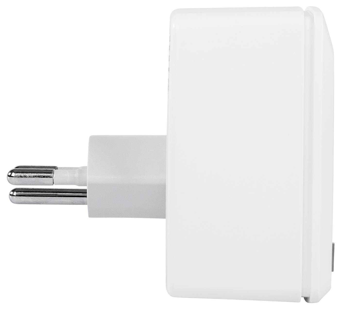 Chargeur secteur blanc pour prise européenne. Présente le design élégant en vue de profil.
