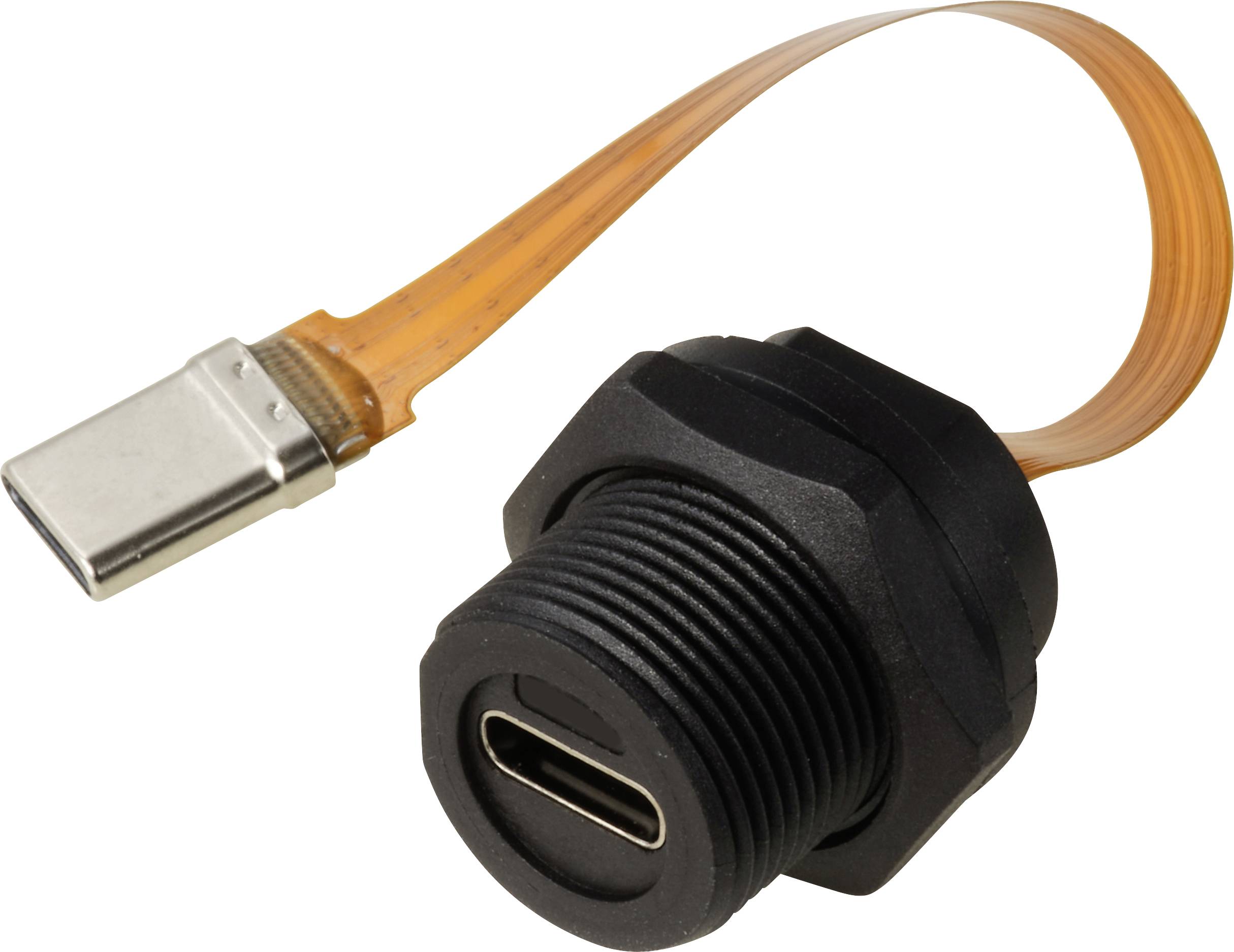 Prise USB-C avec un câble plat flexible ; convenant au montage sur panneau ou à des applications électroniques personnalisées.