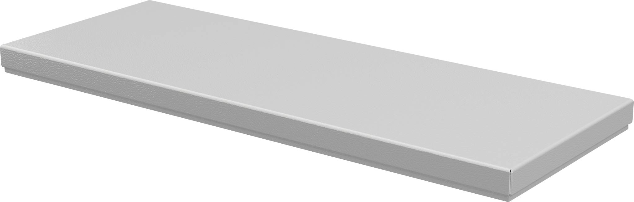 Une étagère rectangulaire en métal gris argenté à surface lisse, adaptée à l'installation dans un système de rayonnage.