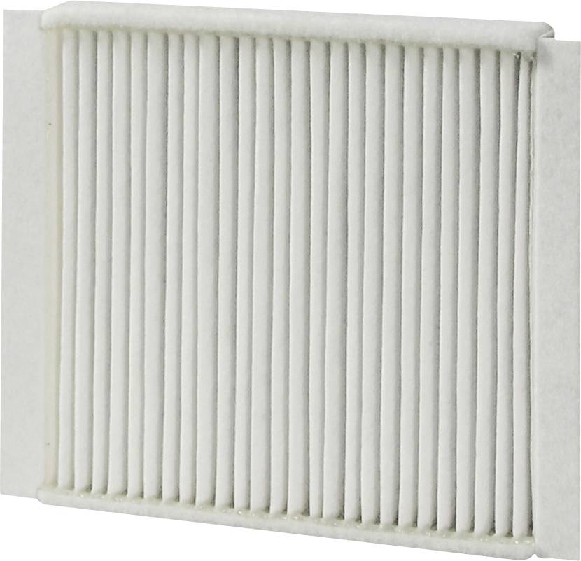 Un filtre à air rectangulaire blanc avec des lamelles fines disposées parallèlement. Adapté pour les purificateurs d'air ou les appareils de climatisation.