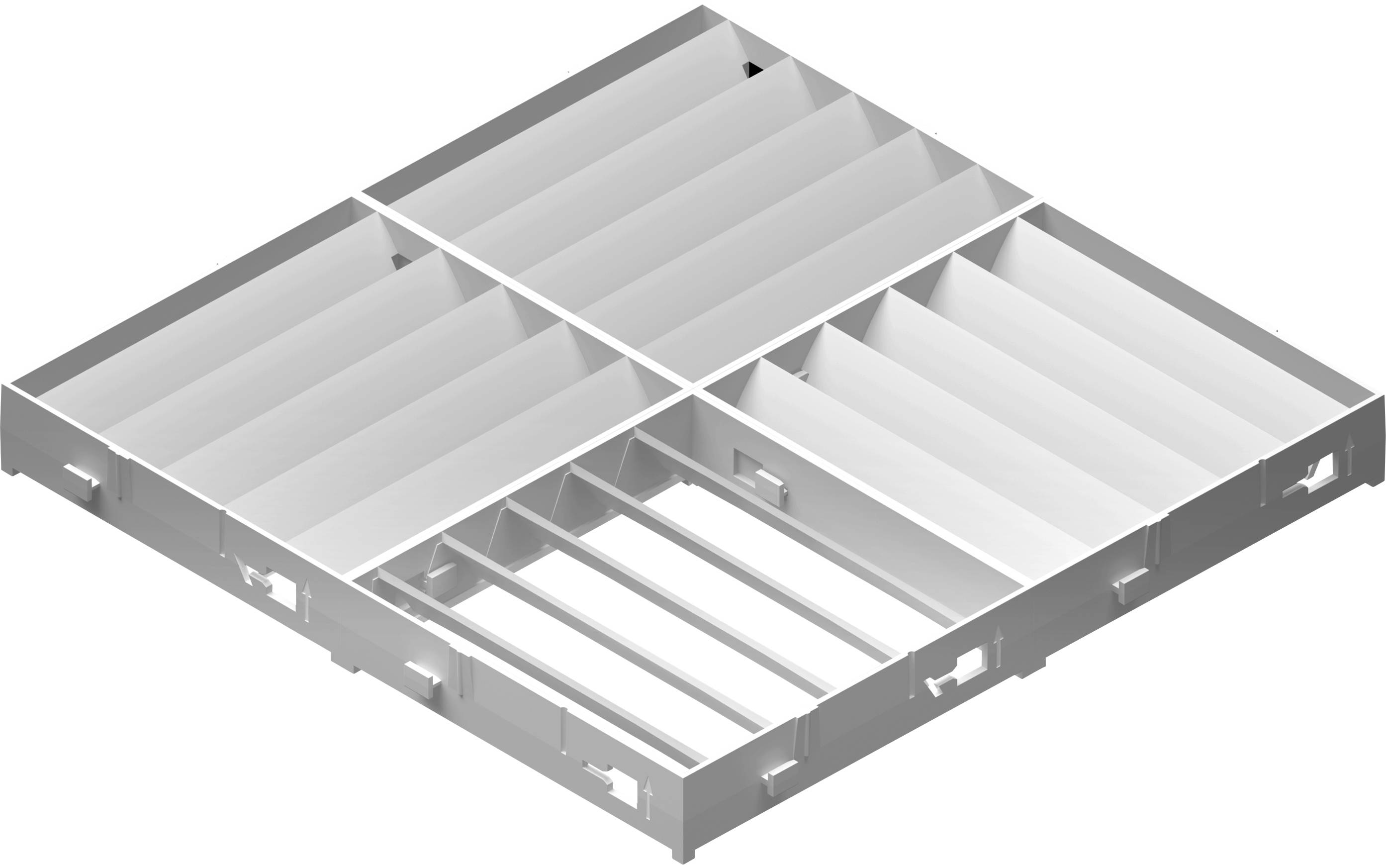 'Structure métallique avec des compartiments rectangulaires pouvant être utilisés pour l'organisation ou le rangement.'
