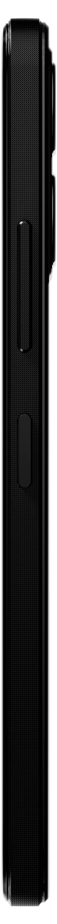 Un profil latéral d'un smartphone moderne en noir, montrant deux boutons sur le côté.