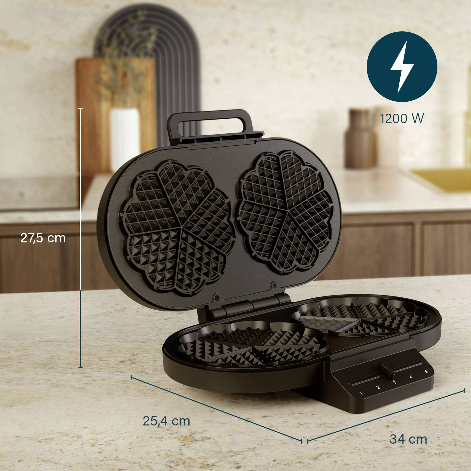 Princess Double gaufrier revêtement anti-adhésif, sans BPA, protection contre la surchauffe noir