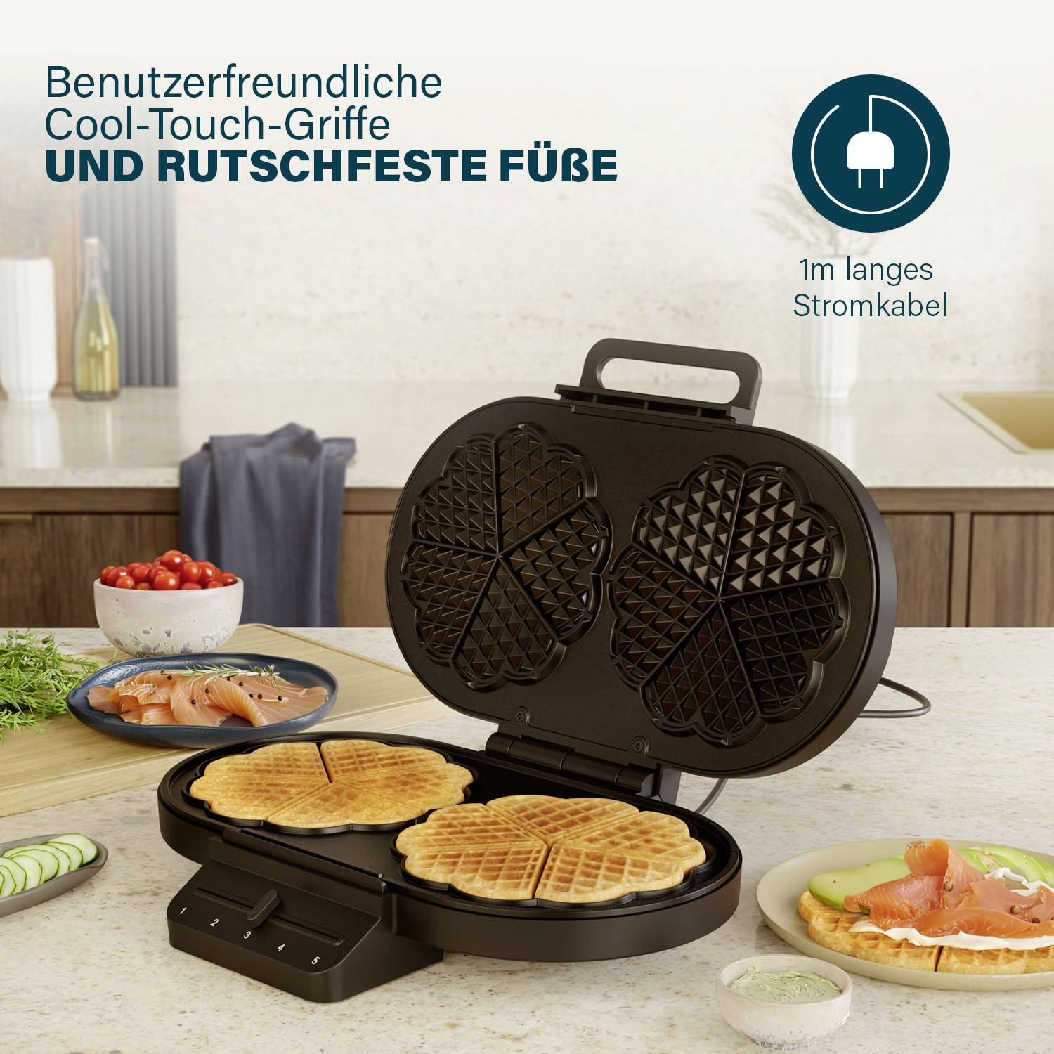 Princess Double gaufrier revêtement anti-adhésif, sans BPA, protection contre la surchauffe noir