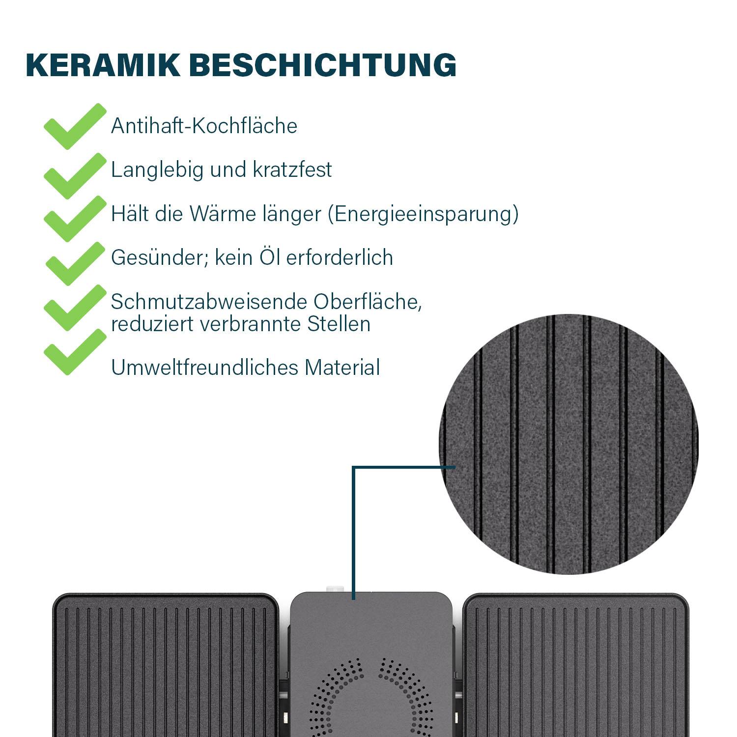 Revêtement en céramique : Surface de cuisson antiadhésive, durable et résistante aux rayures, économe en énergie, saine ; aucune vapeur nocive.