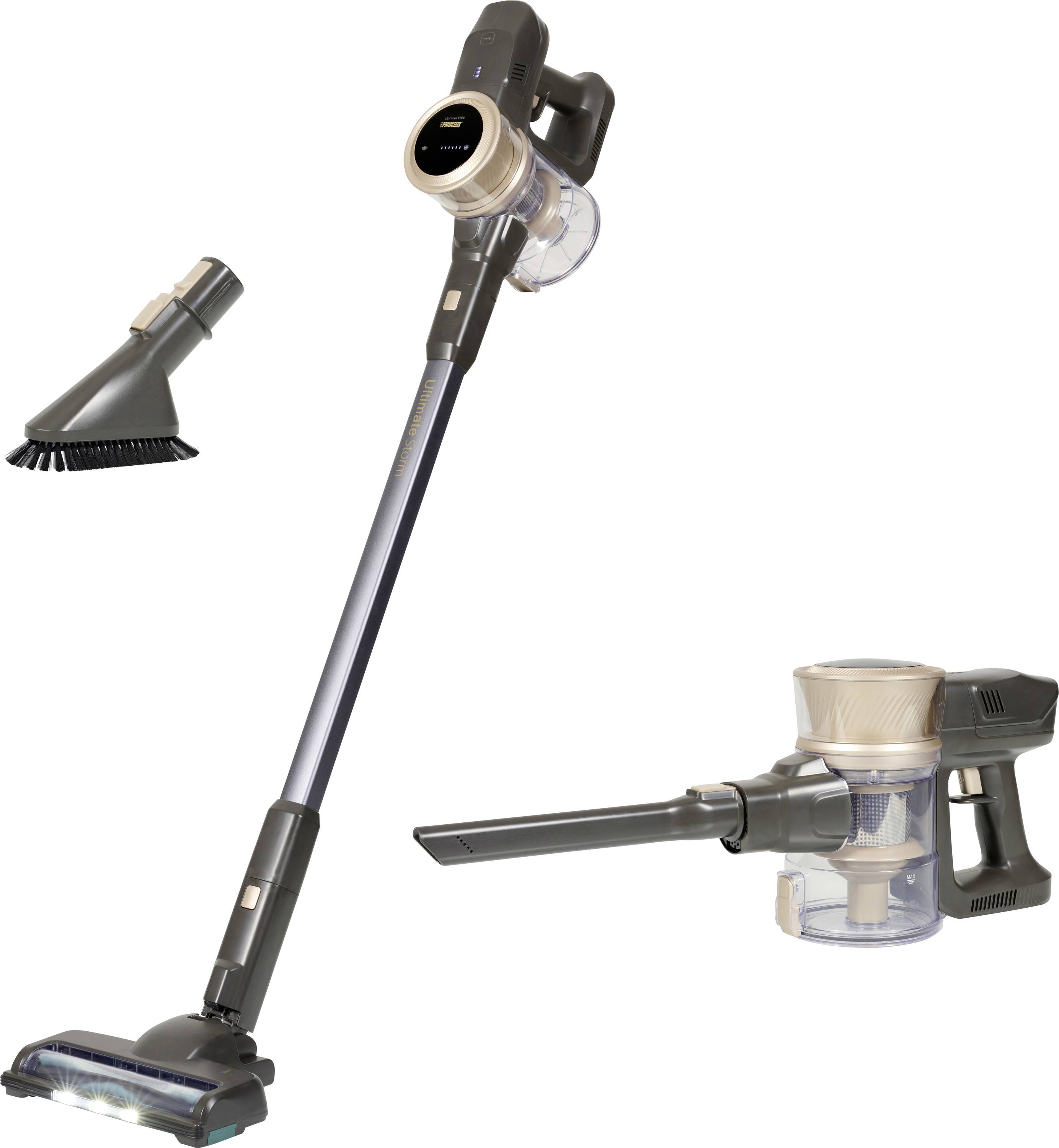 Aspirateur sans fil avec appareil à main amovible, buse pour sol et buse d'accessoires. Idéal pour nettoyer les sols et les endroits difficiles d'accès.