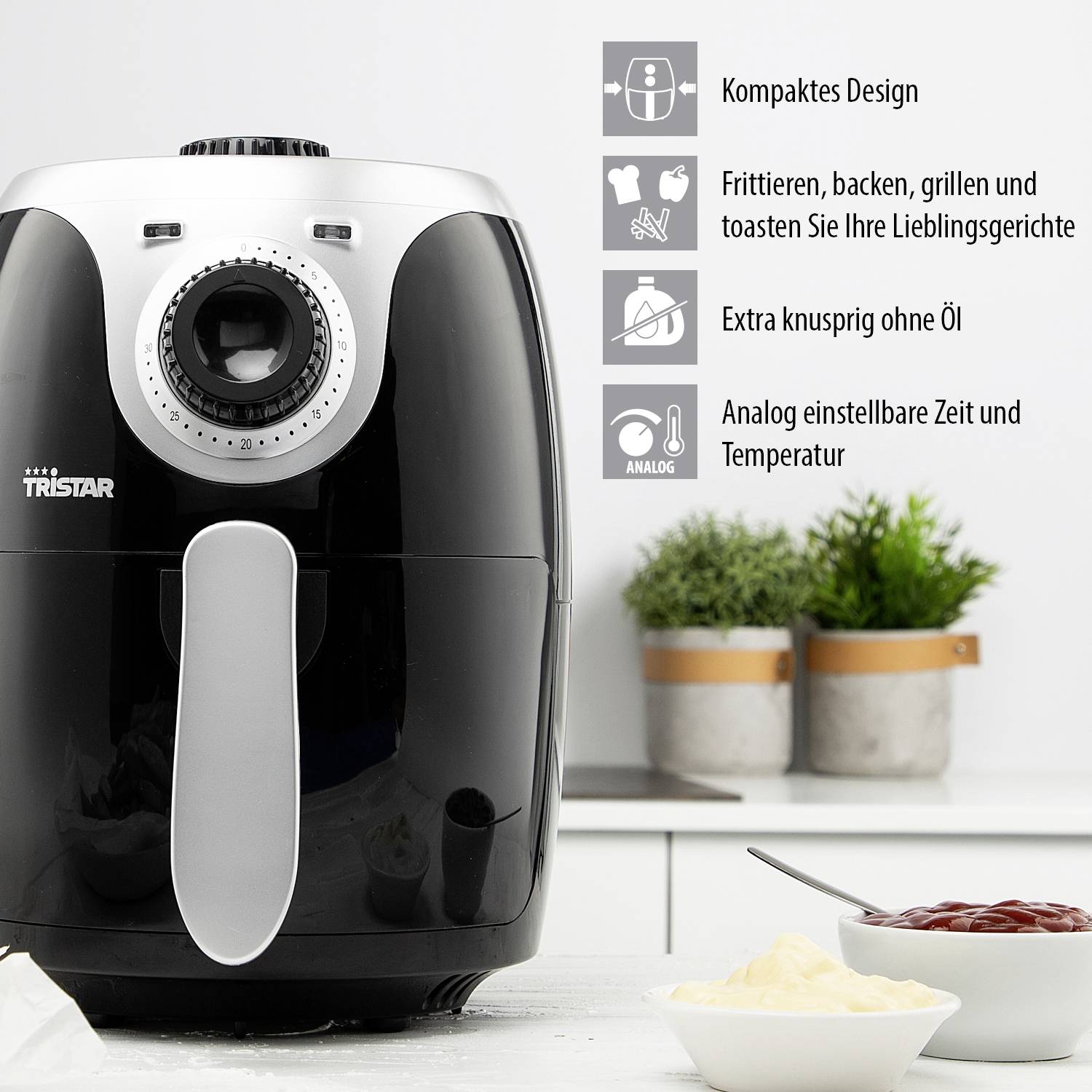 Tristar Friteuse à air chaud 2 l 1000 W noir, argent