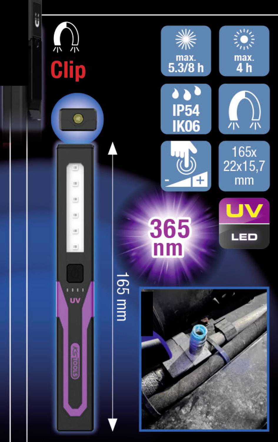 KS Tools eQi UltimateBEAM UV-Lecksuchleuchte 365 Lampe de travail