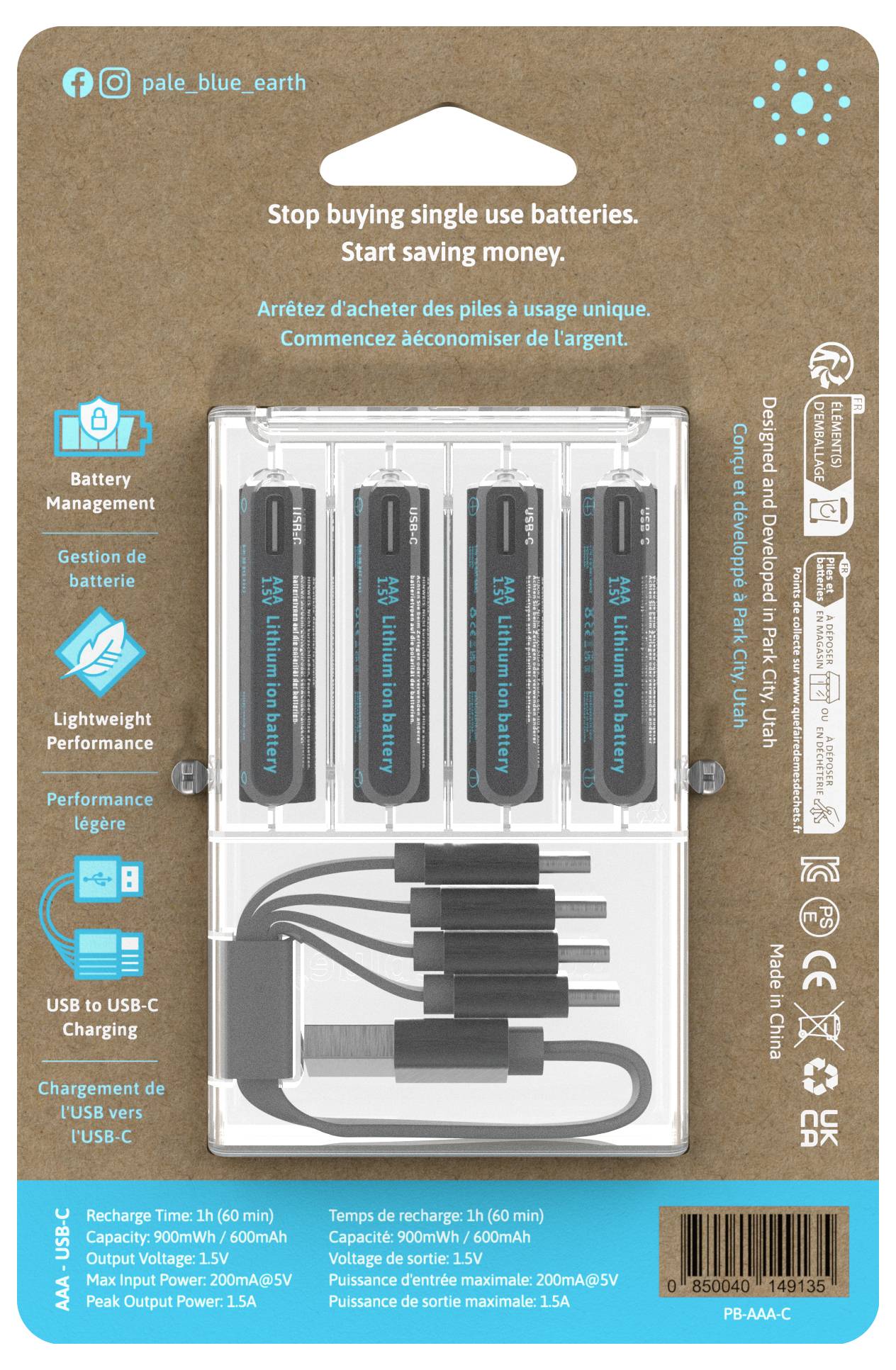 Paleblue Pile rechargeable LR3 (AAA) Li-Ion 600 1.5 V 4 pc(s)