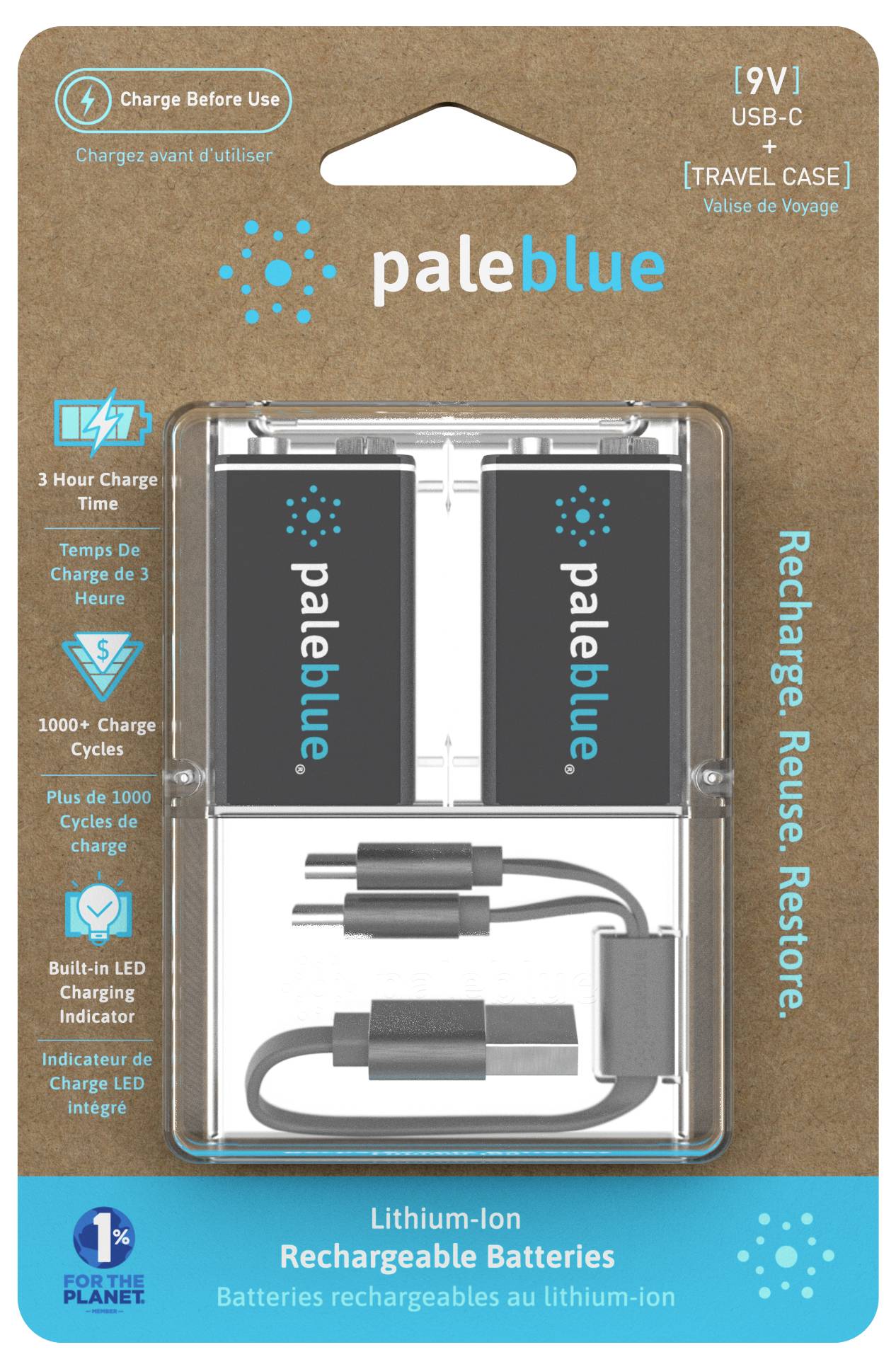 Paleblue Pile rechargeable 6LR61 (9V) Li-Ion 500 9 V 2 pc(s)