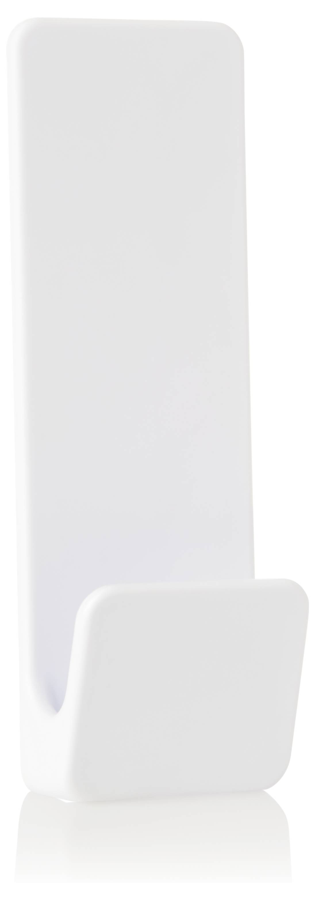 Un crochet blanc en plastique pour montage mural, adapté pour suspendre des objets tels que des vêtements ou des sacs.