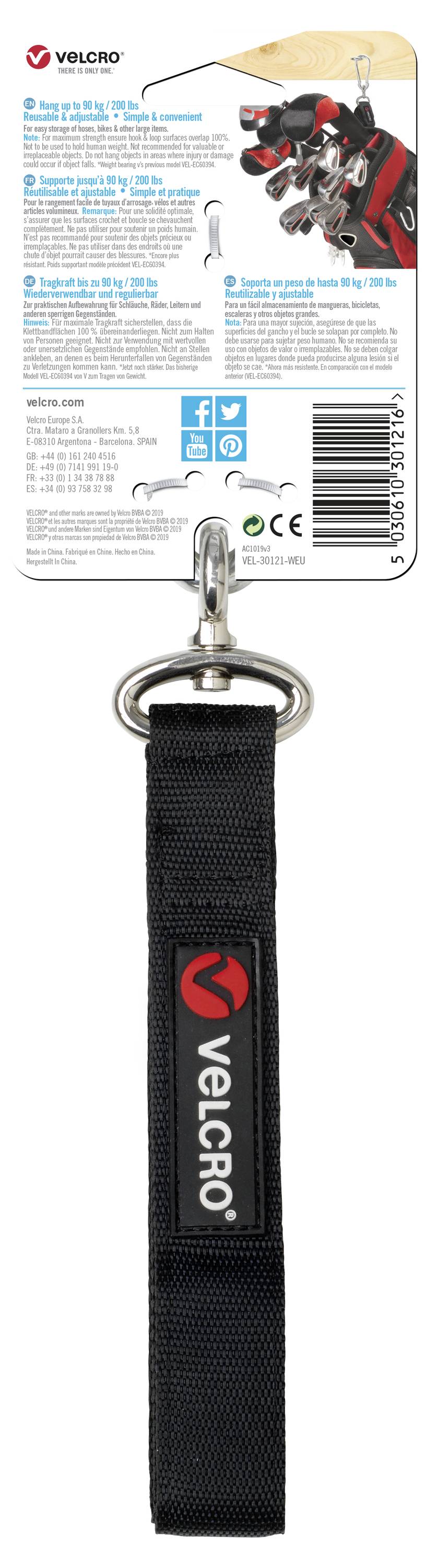 VELCRO® Ceinture auto-agrippante avec boucle extra-fort (L x l) 610 mm x 25 mm noir 1 pc(s)