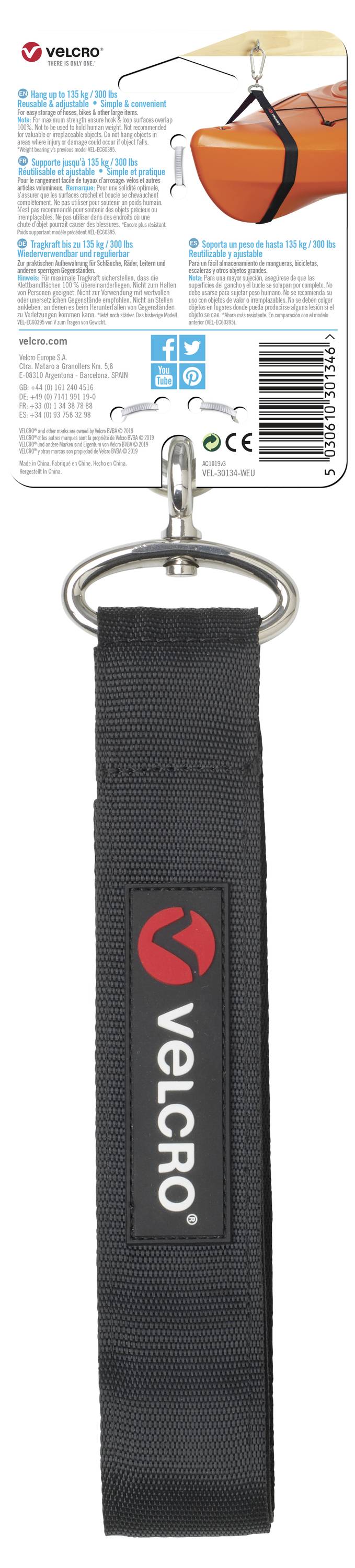 VELCRO® Ceinture auto-agrippante avec boucle extra-fort (L x l) 813 mm x 25 mm noir 1 pc(s)