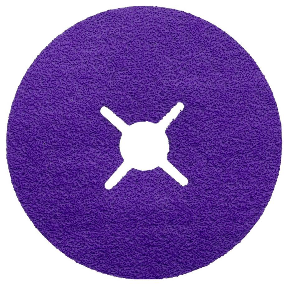 Disque de meulage violet avec un trou central en forme de croix pour machines à meuler.