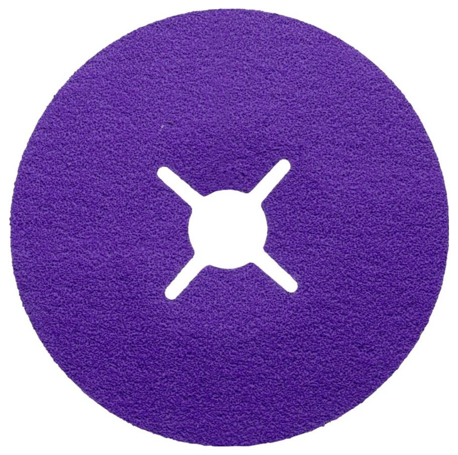Disque abrasif lilas avec une ouverture centrale en forme de croix, utilisé pour les travaux de meulage sur des surfaces en bois ou en métal.