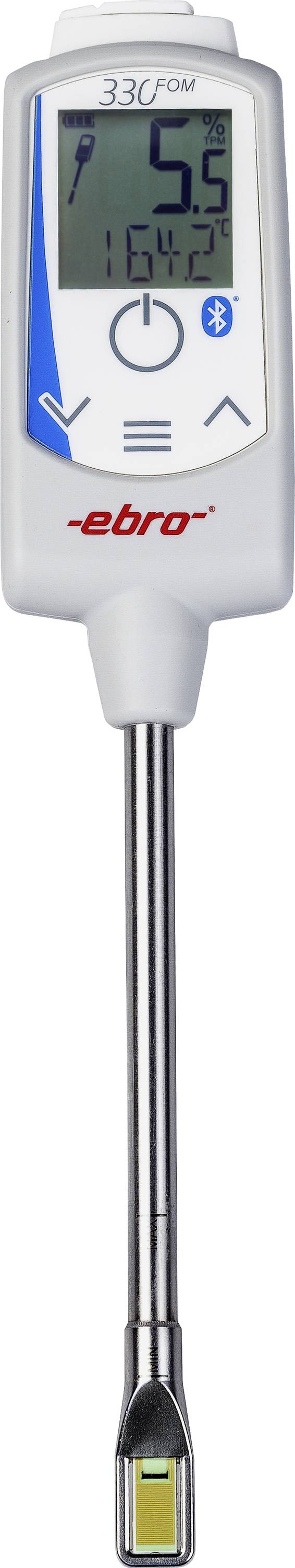 Un thermomètre numérique affiche '5,9°C' sur son écran. Il est équipé d'une longue sonde métallique et dispose d'une connexion Bluetooth.