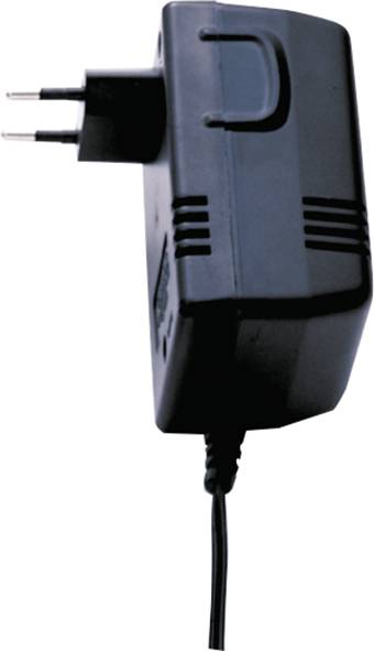 Chargeur de réseau noir avec fiche européenne et câble.